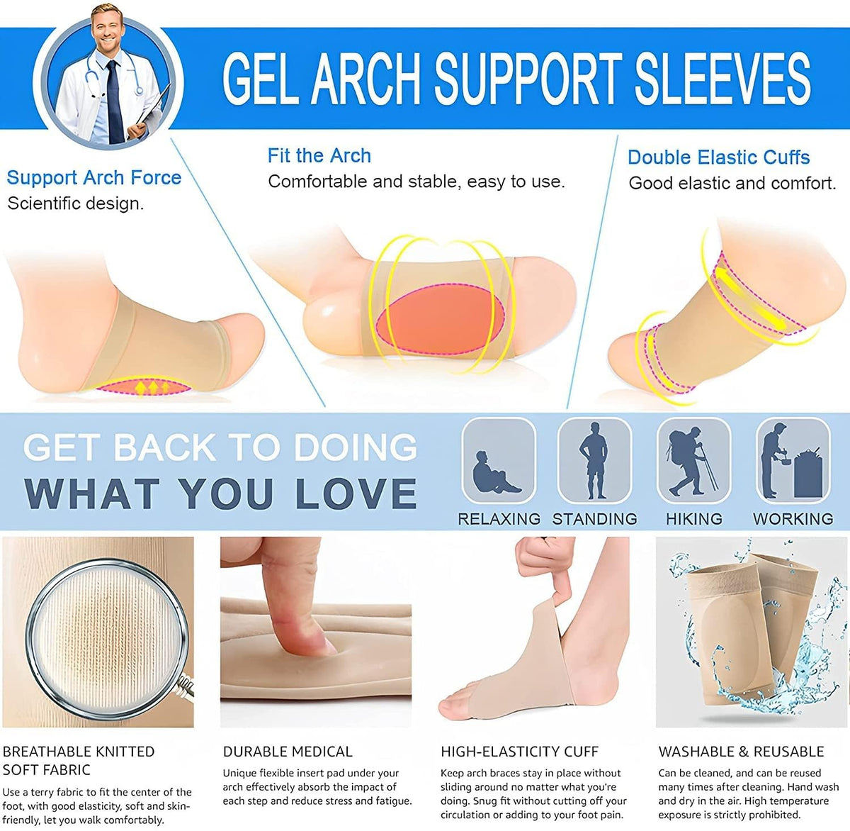 Arch Support Sleeve Cushion HEEL SOCKS